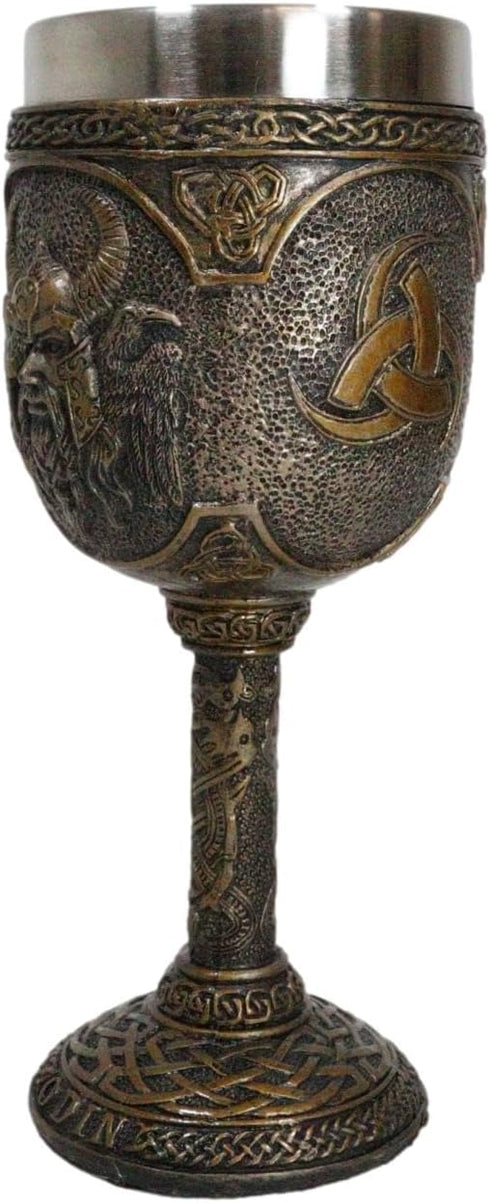 Ebros Norse Mythology Viking Alfather Odin God Of Asgard, 7oz Resin Wine Goblet Chalice with Stainless Steel Liner