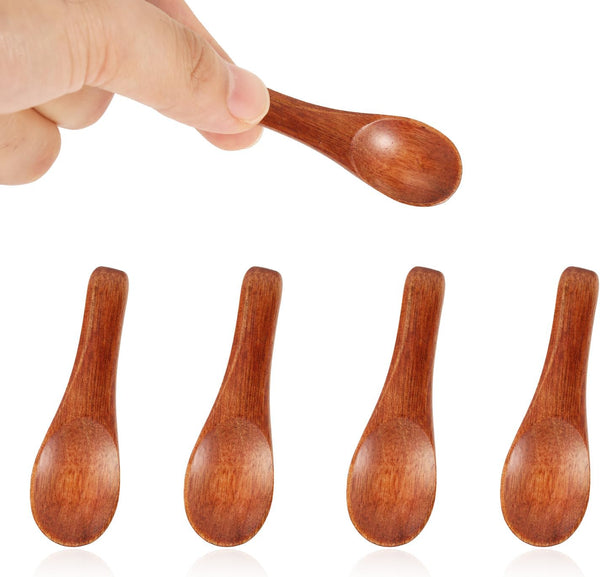 NQEUEPN 4 Pcs Handmade Tiny Wooden Spoons, 2.36in Tiny Spoons for Spices Mini