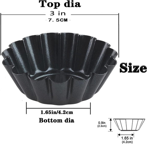 Egg Tart Molds 12PCS Tart Pan, Mini Carbon Steel Non Stick Tart Pans, Tart Molds For Baking (3 inch)