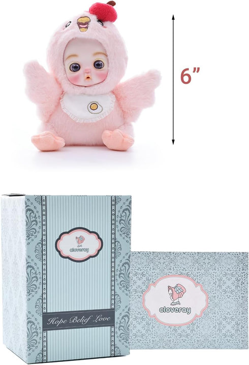 6" Hand-Painted Porcelain Face Doll with Acrylic Cotton Body, Small Ceramic Collectible Doll for Shelf & Desk Decor