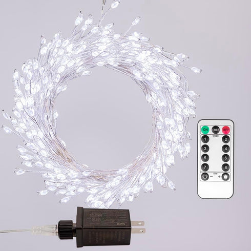 20 200LED Fairy Lights Plug in, Feet Cool White Silver Wire Firecracker Firefly Lights with Remote, Waterproof Copper