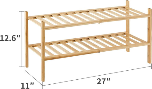 Furshus 2-Tier Closet Bamboo Shoe Rack for Entryway, Stackable | Heavy Duty | Multi-Function, Free Standing Shoe Racks