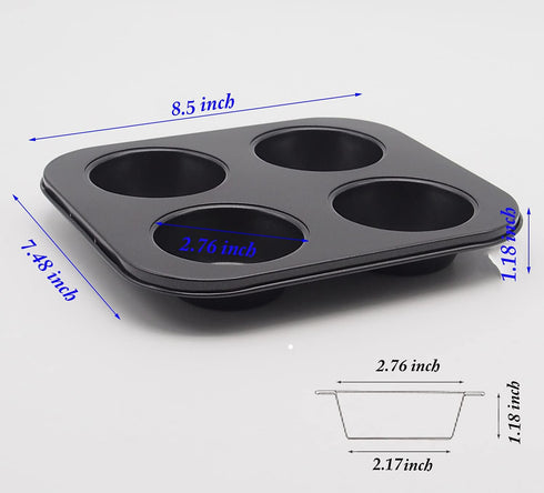 4 Cup Muffin Pan, 2 Pcs, 8.5 X 7.48 Inch, Air Fryer Small Oven Cupcake Baking Pan, Non-Stick Bakeware