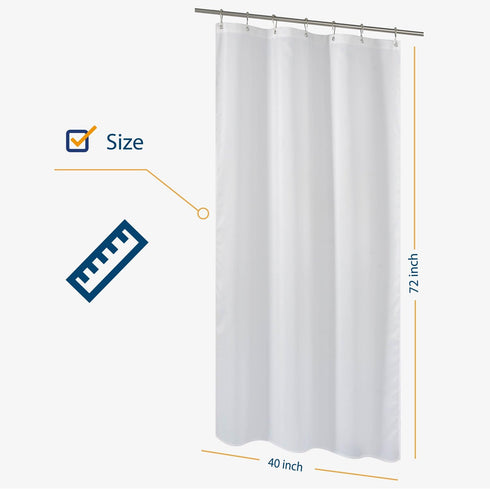 N&Y HOME Fabric Shower Curtain Liner, 40 x 72 inches, Washable, Water Repellent, White