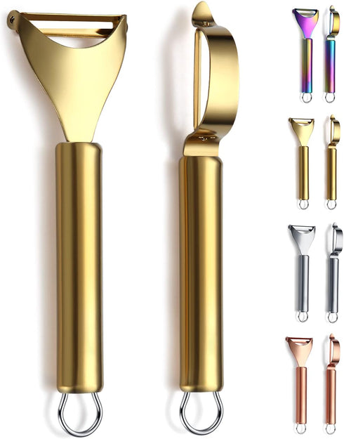 Gold Potato Vegetable and Fruit Peelers, Kyraton Titanium Gold Plating Stainless Steel Set of 2, Sharp Blade