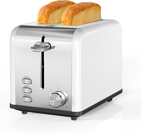 Simple Deluxe 2-Slice Toaster, White, 6 Browning Settings, 3 Functions, Extra Wide Slot & Removable Crumb Tray