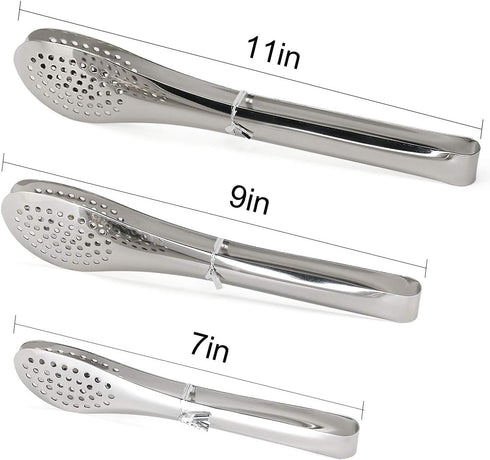 Pack of 3 Sizes Stainless Steel Tongs, Heavy Duty Food Tongs for Salads, Bread, Ham, BBQ, Cooking, Serving