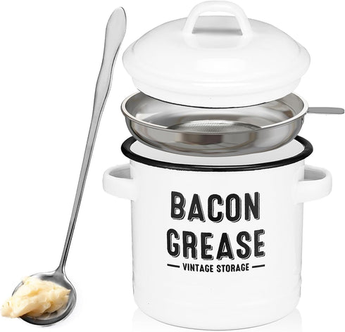 Bacon Grease Container with Strainer - Large 46OZ Kitchen Oil Storage Can,