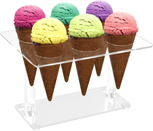Ailelan Cone Display Stand, Clear Acrylic Ice Cream Cone Holders for Parties, Weddings, Buffets (6 Holes)