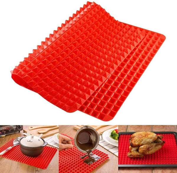 Top Pyramid Pan | Large 16 x 11 inches Red Pyramid Silicone Mat for Cooking, Baking, Roasting, Non-Stick