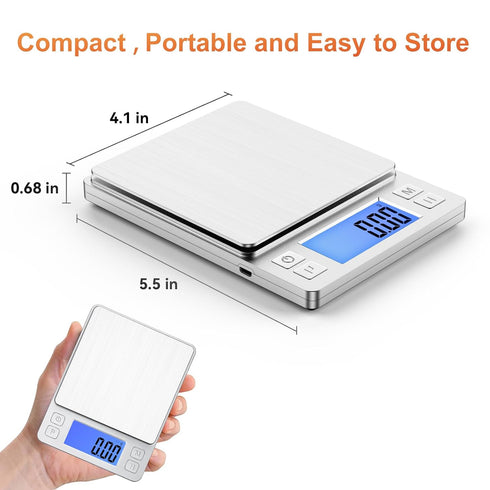 BOMATA 0.01g/1kg Upgraded Small Digital Scale, USB Rechargeable with Larger Display and Hold Function for Small Items