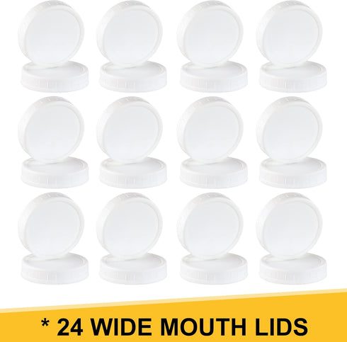 AOZITA 24 PACK Wide Mouth Mason Jar Lids for Ball, Kerr - White Plastic Storage Caps for Canning Jars, Leak-Proof