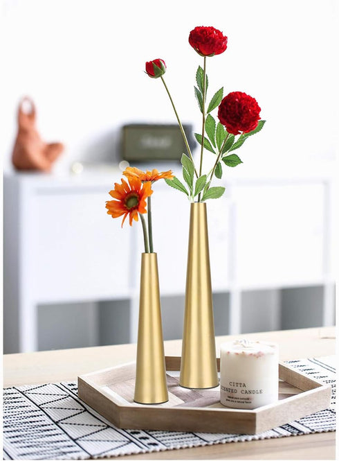 Vixdonos Gold Metal Vase Set of 2, 10.5/8.5 inch Taper Vases for Wedding Table Centerpiece Decorations, Home Decor