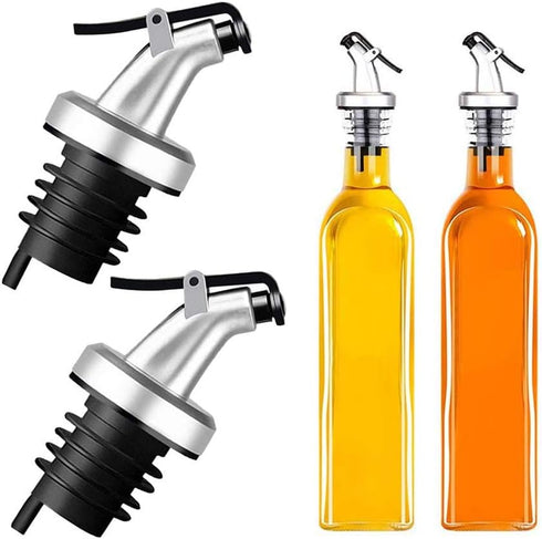 4 Pcs Oil Pour Spouts, Leakproof Nozzle Olive Oil Bottle Dispenser for Olive Oil, Wine, Vinegar, Soy Sauce (Silver)