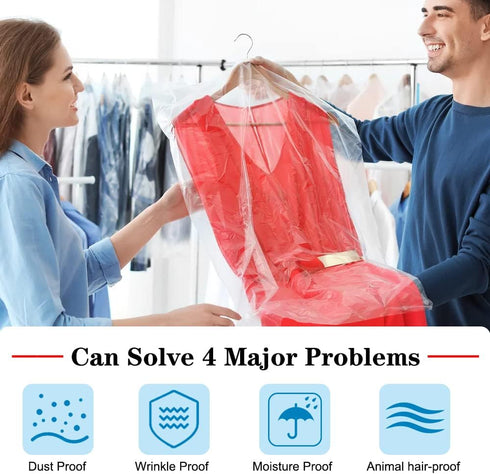 BEISHIDA 25pcs 72 Inch Plastic Garment Bags, Clear Dry Cleaning Laundry Bags for Clothes Cover and Storage