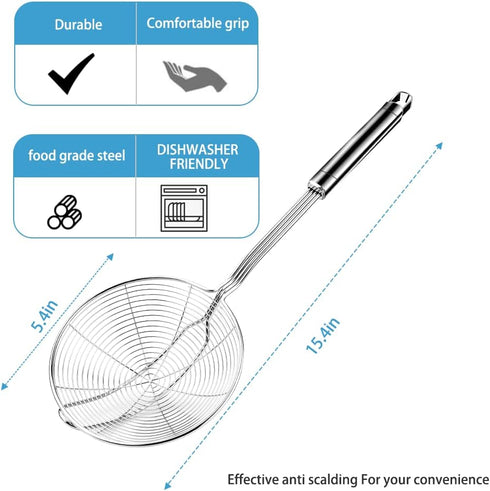 Steel Spider Strainer Skimmer Ladle, Strainer Spider Skimmers for Kitchen Cooking and Frying, Premium Strainer Spoon Diameter: 5.4Inch, Total Length: 15.4Inch by Aettechgd