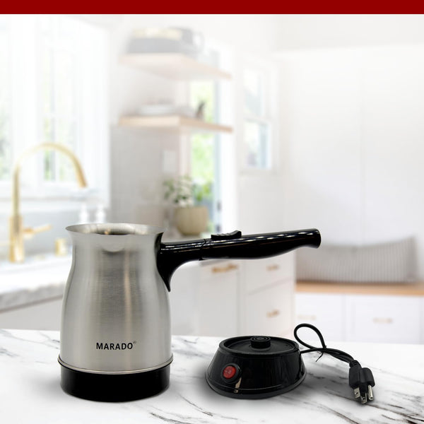 Marado Arabic/Turkish Foldable Portable Electric Coffee Pot, Stainless Steel, up to 5 cups