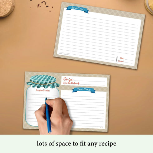 Neatz Mason Jar Recipe Cards - 50 Double Sided Cards, 4x6 inches, Thick Card Stock