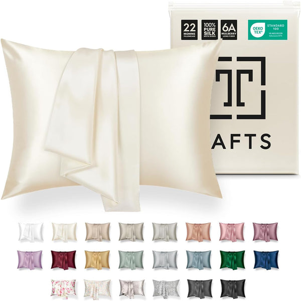 Tafts Pillow Cases - 100% Pure Mulberry 6A Silk Pillowcase for Hair & Skin, Ivory White, Queen 20x30, 1pc