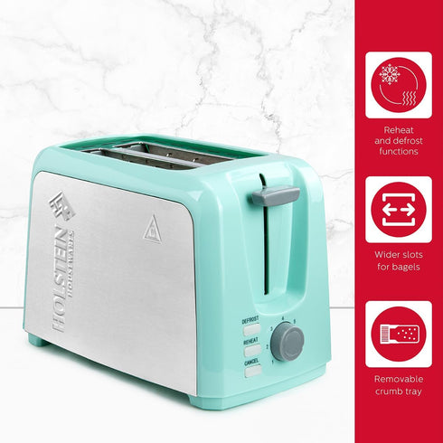 Holstein Housewares 2-Slice Toaster, Mint/Stainless Steel with 7 Browning Control Settings, Great for Toasting