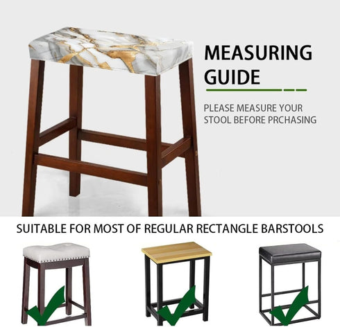 Set 2 Marble Print Bar Stool Covers Rectangle of Stretch Barstool Seat Covers Bar Stool Chair Covers Rectangle
