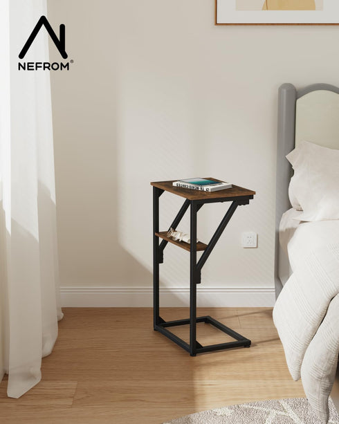 NEFROM Set 2, ET-D-BRW2 C-Shaped End Tables, Sofa TV Trays of Small Couch Side Table for Living Room, Bedroom, Bedside
