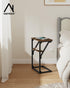 NEFROM Set 2, ET-D-BRW2 C-Shaped End Tables, Sofa TV Trays of Small Couch Side Table for Living Room, Bedroom, Bedside