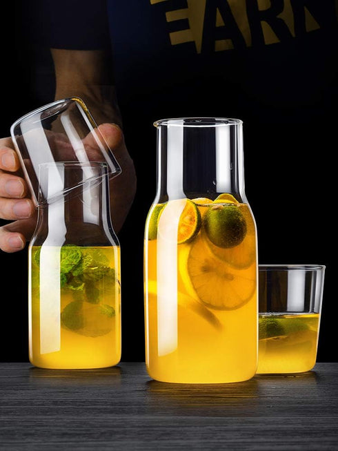 Sizikato 15 Oz Simple Clear Glass Bedside Night Water Carafe with Tumbler Glass