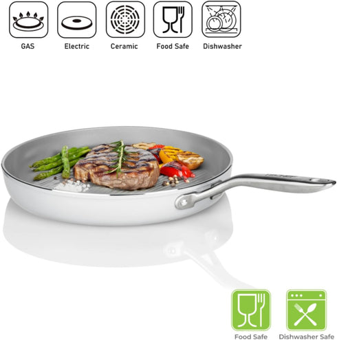TECHEF CeraTerra Collection, 12" Ceramic Nonstick Grill Pan, PTFE, PFAS, and PFOA Free, Made in Korea