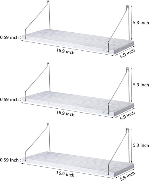 Set 3 MITIME Floating Shelves of Rustic Solid Wood Floating Shelf Wall Storage Shelves for Living Room, Bedroom
