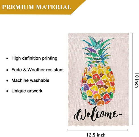 Welcome Pineapple Garden Flag 12.5 x 18 Inch Spring Summer Garden Flag Decorative Double Sided Burlap Flag for Seasonal Farmhouse Yard Decoration