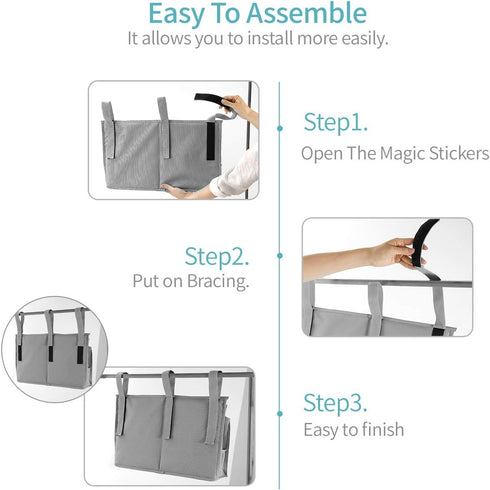 Bseash Bunk Bed Organizer, Bedside Caddy Hanging Storage Bag with 8 Pockets for College Dorm, Baby Bed Rails (Gray)