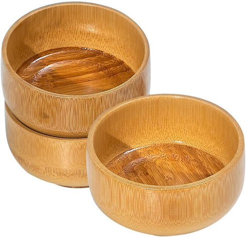 Natural Bamboo Bowls Pack of 3, Japanese Style Salad, Soup, Ramen, Fruit Bowls for Kids and Adults