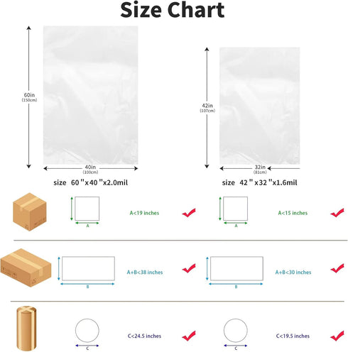 Jumbo Clear Storage Bags, Pack of 6, 40" x 60" XXL Dustproof Waterproof Storage Bags for Luggage and More