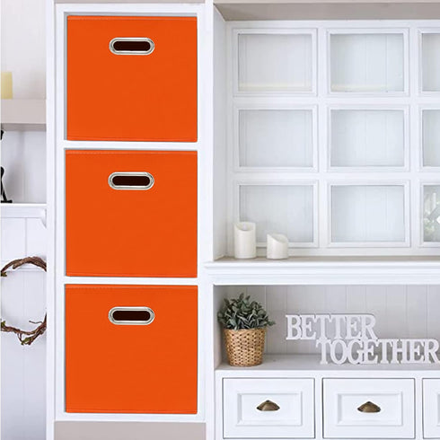 Fabric Storage Bins Cubes - Foldable Organizer with Handle, 11x11x11, Set of 3, Orange