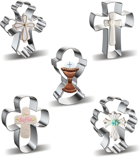 Cross Cookie Cutter Shapes Set, Azflyife 5 Piece Stainless Steel Metal Biscuit Mold for Easter Halloween Christmas