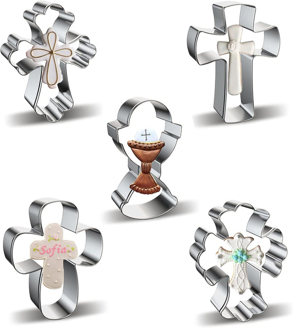 Cross Cookie Cutter Shapes Set, Azflyife 5 Piece Stainless Steel Metal Biscuit Mold for Easter Halloween Christmas