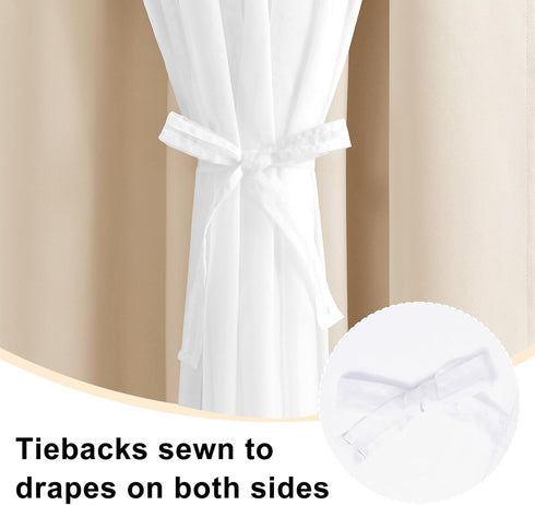 2 52W 84L Hiasan Blackout Curtains with Sheer Overlay, Thermal Insulated Mix & Match Double Layer Room Darkening