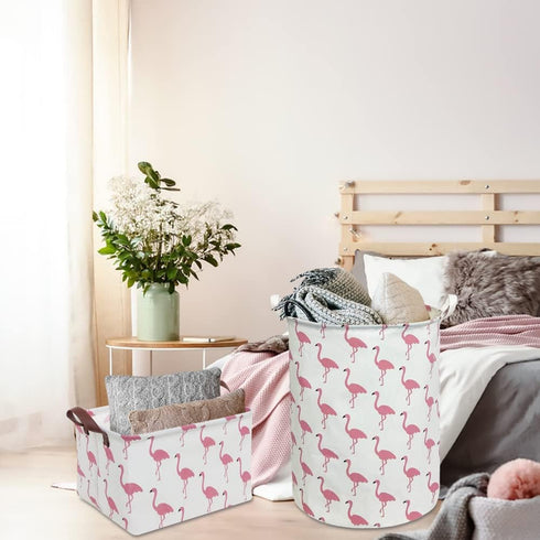 CLOCOR Rectangular Flamingo Storage Basket - Collapsible Waterproof Bin with Handles, Cute Pattern