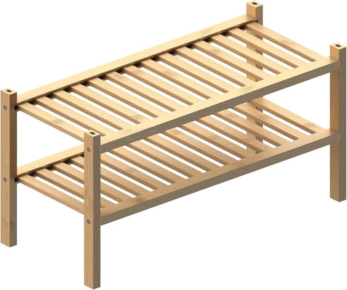 2 Closet RONGJlA Tier Bamboo Shoe Rack for Free Standing Wood Shoe Shelf Storage Organizer for Entryway Small Space