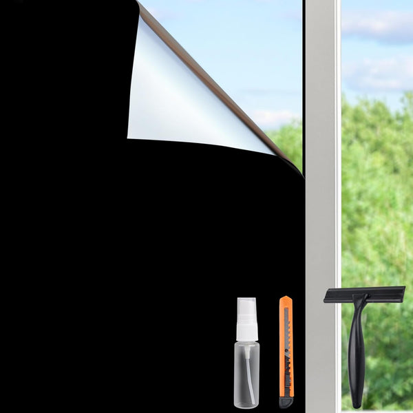 HIDBEA Mirror Blackout Window Film - 100% Light Blocking Room Darkening Privacy Film, Removable Window Cover Tint