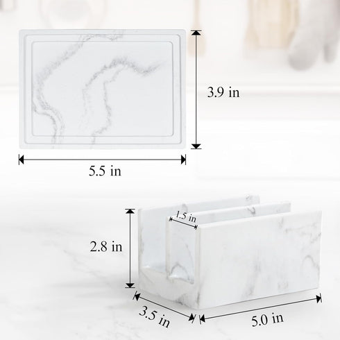 2 Luxspire Kitchen Sponge Holder, Dish Sponge Holder with with Drain Tray, Marble Sponge Holder for Kitchen Sink