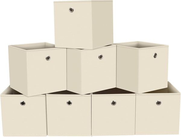 Black Fabric Storage Bins, 11 Inch Foldable Cube Baskets with Handles for Organizing Home, Toys, Clothes, Set of 8
