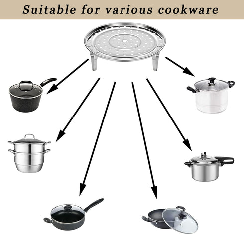 Steamer Rack for Cooking, 18/8 Stainless Steel Steaming Rack, 8.5 Inch Steam Tray with Removable Legs