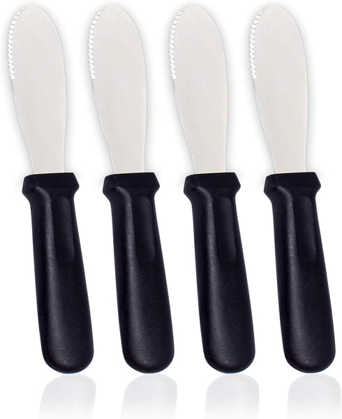 AnapoliZ 4 PCS Butter Spreader Knives, Wide Blade Stainless Steel Spreader Knife with Black Plastic Handle, Sandwich