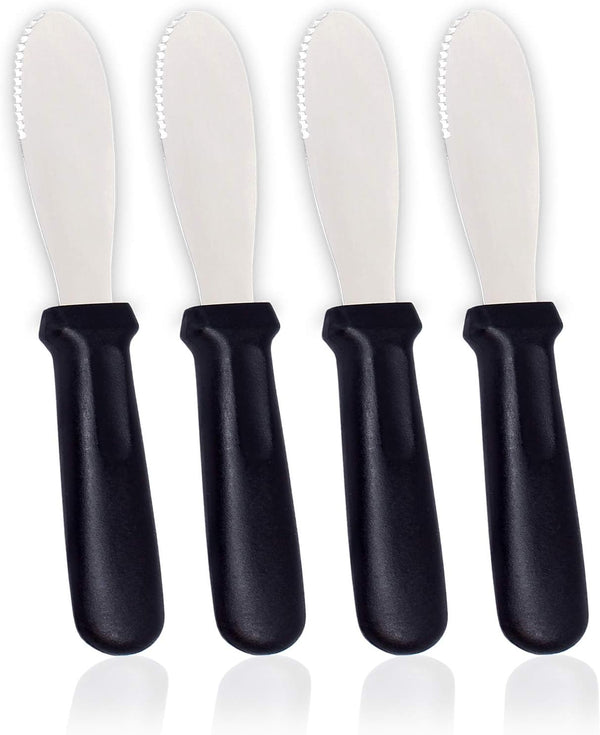AnapoliZ 4 PCS Butter Spreader Knives, Wide Blade Stainless Steel Spreader Knife with Black Plastic Handle, Sandwich