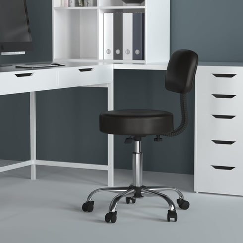 Boss Office Products Be Well Medical Spa Stool with Back, Vinyl, Black