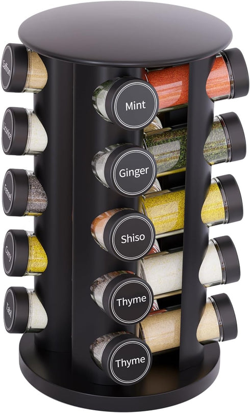 New England Stories Revolving Spice Rack Set with 20 Spice Jars, Kitchen