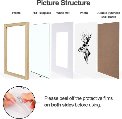 12x16 8.5x11 Set 4, 12x16 (4 pack, Yaetm Picture Frame with Mat for of Natural Solid Oak Wood Frame for Gallery Wall