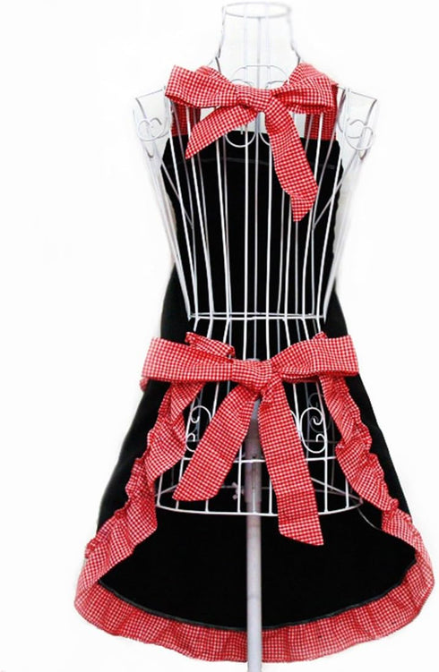 Hyzrz Cute Retro Aprons with Pockets for Women, Vintage Kitchen Cooking Apron, Mother Gift (Red)